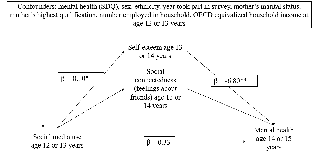 Self-esteem as a mediator in the relationship between social media use and mental health